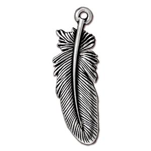 Feather Drop Charm Large 29mm Silver Plated (1 Piece)