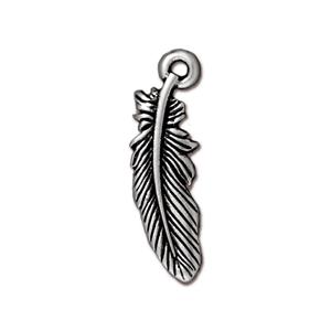 Feather Drop Charm Small 23mm Silver Plated (1 Piece)