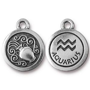 Zodiac Drop Charm 18mm Silver Plated - Aquarius (1 piece)