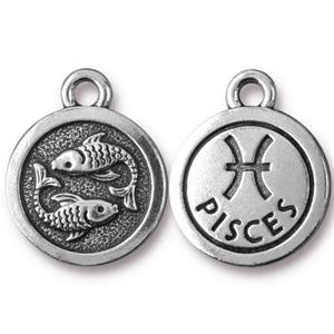Zodiac Drop Charm 18mm Silver Plated - Pisces (1 piece)