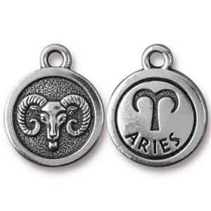 Zodiac Drop Charm 18mm Silver Plated - Aries (1 piece)