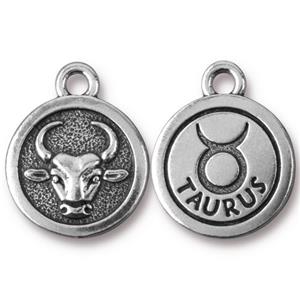 Zodiac Drop Charm 18mm Silver Plated - Taurus (1 piece)