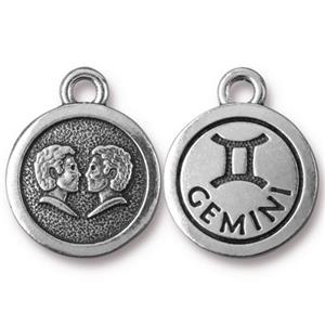Zodiac Drop Charm 18mm Silver Plated - Gemini (1 piece)