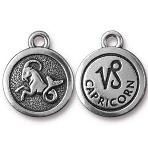 Zodiac Drop Charm 18mm Silver Plated - Capricorn (1 piece)