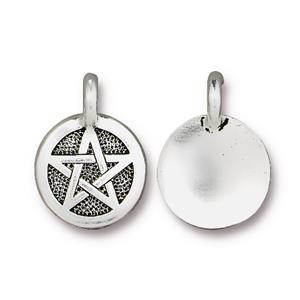 Pentagram Drop Charm 17mm Silver Plated (1 Piece)