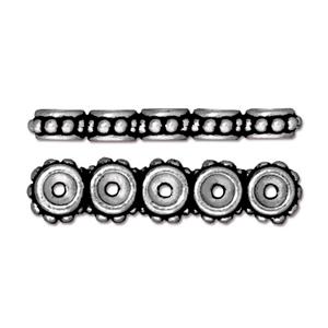 Spacer Bar 5 Hole Beaded 6x26mm Silver Coated (1 per pack)
