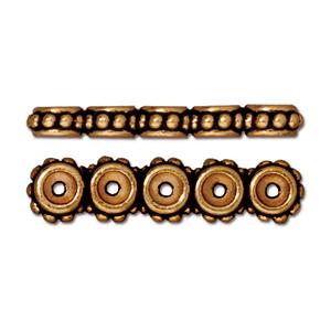 Spacer Bar 5 Hole Beaded 6x26mm Gold Coated (1 per pack)