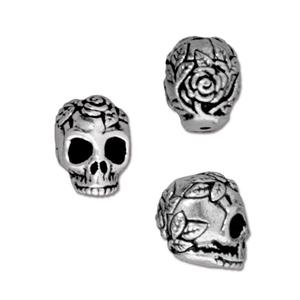 Skull Rose Bead 10mm Silver (1 piece)
