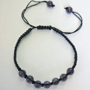 B9. Amethyst 6mm Adjustable Black Cord Bracelet (1 piece)