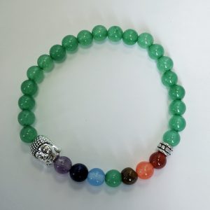 E4. Aventurine With Chakra and Buddha Silver Plated Elasticated Bracelet (1 piece)