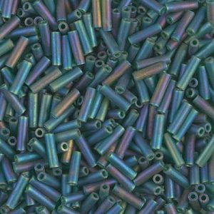 BGL2-156FR: 6mm Miyuki Bugle Bead Matte Tr Dark Emerald AB
