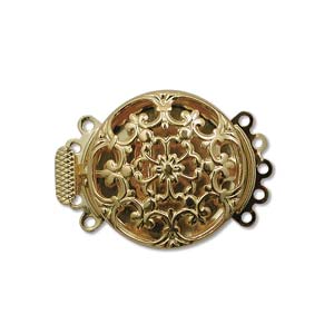 Push Pull Clasp Five Strand Filigree Round 22mm Gold Plated (1 set)