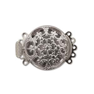 Push Pull Clasp Five Strand Filigree Round 22mm Silver Plated (1 set)
