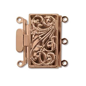 Push Pull Clasp Three Strand Filigree Rectangle 22mm Copper Plated (1 set)