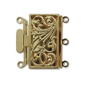 Push Pull Clasp Three Strand Filigree Rectangle 22mm Gold Plated (1 set)