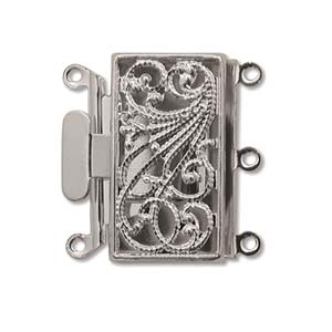 Push Pull Clasp Three Strand Filigree Rectangle 22mm Silver Plated (1 set)