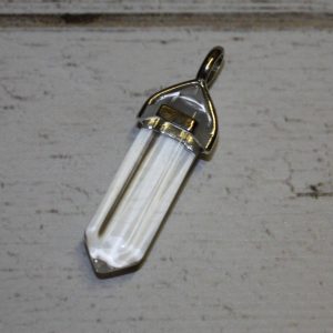 A3. Clear Quartz Point Pendant 40mm Silver Plated