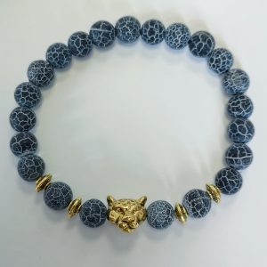 G6. Crackle Agate Matte Cheetah Gold Plated Elasticated Bracelet (1 piece)