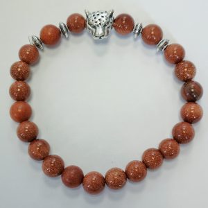 G3. Goldstone Cheetah Silver Plated Elasticated Bracelet (1 piece)