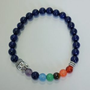 D3. Lapis Lazuli Elasticated Bracelet with Chakra Stones and Buddha Bead (1 piece)