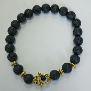 H1. Lava With Hamsa Hand Gold Plated Elasticated Bracelet (1 piece)