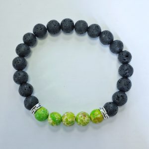 H1. Lava With Green Impression Jasper Beads Elasticated Bracelet (1 piece)