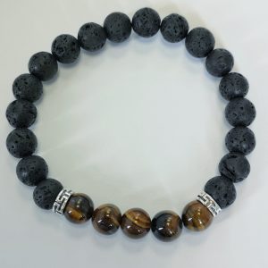 H1. Lava With Tiger's Eye Beads Elasticated Bracelet (1 piece)