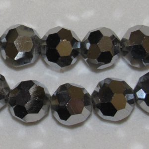 Faceted Glass Round Metallic Silver 4mm