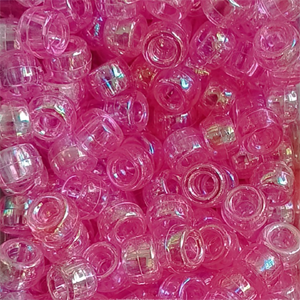 Plastic Pony Beads Transparent Pink AB 6x8mm (1 Piece)  - Pony Beads