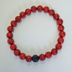 I2. Red Howlite With Lava Elasticated Bracelet (1 piece)