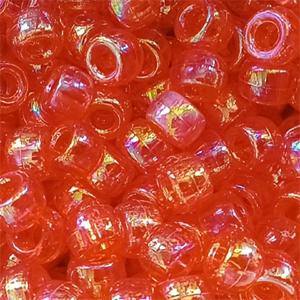 Plastic Pony Beads Transparent Red Orange AB 6x8mm (1 piece) or bag of 100