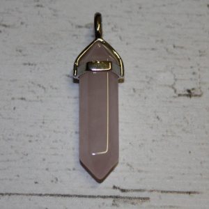 C7. Rose Quartz Point Pendant 40mm Silver Plated
