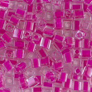 SB-209 Miyuki 4mm Cube Bead Pink Lined Fuchsia Lined Crystal