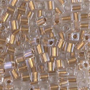 SB-234 Miyuki 4mm Cube Bead Spkl Met Gold Lined Crystal