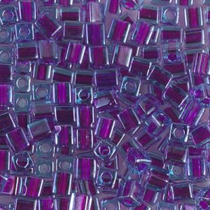 SB-2651: Miyuki 4mm Square Bead Fuchsia Lined Aqua