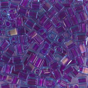 SB-352 Miyuki 4mm Cube Bead Fuchsia Lined Aqua Luster