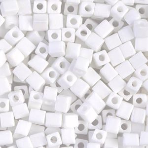 SB-402FR: Miyuki 4mm Square Bead Unicorn Matte White AB