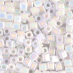 SB-402R: Miyuki 4mm Square Bead White AB