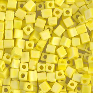 SB-404FR: Miyuki 4mm Square Bead Matte Opaque Yellow AB