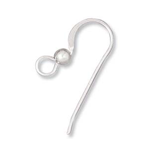 Earring Hooks Flat with 3mm Ball 21mm Sterling Silver (1 pair)