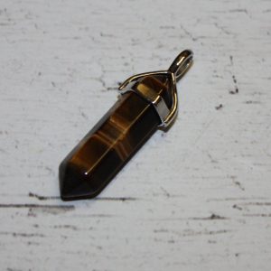 E5. Tiger's Eye Point Pendant 40mm Silver Plated