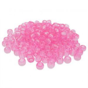 Plastic Pony Beads Transparent Pink 6x8mm (1 piece)