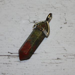 H9. Unakite Point Pendant 40mm Silver Plated