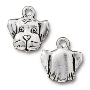 Dog Face Drop Charm 16mm Silver Plated (1 Piece)