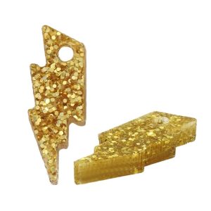 Plexi Acrylic Lightning Bolt Charm 6x17mm - Yellow Glitter (1 piece)