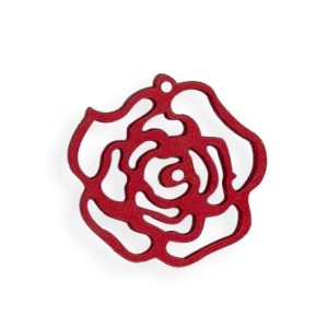 Wooden Flower Pendant Red 44x49mm