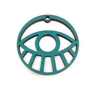 Wooden Eye Round Pendant Green 50mm