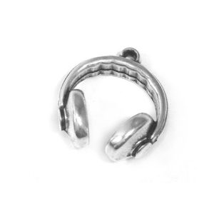 Headphones Drop Charm 22x21mm Silver Plated (1 Piece)
