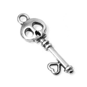 Key with Skull Drop Charm 9x23mm Silver Plated (1 Piece)