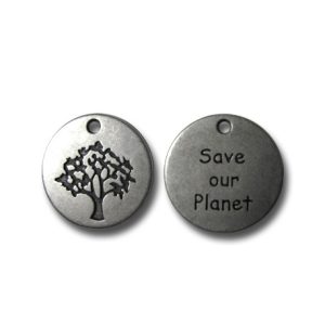 Save Our Planet Tree Drop Charm 20mm Silver Plated (1 Piece)
